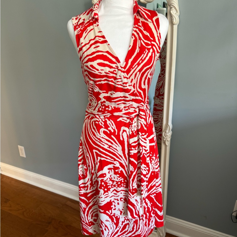 Diane Von Furstenberg wrap dress , Red and Ivory pattern